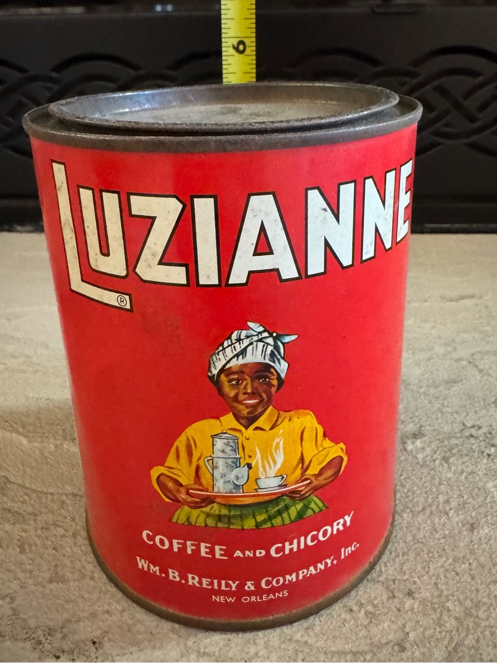 1928 Luzianne Coffee & Chicory Canister Black Americana 7” Tall X 4” diameter - Picture 11 of 11
